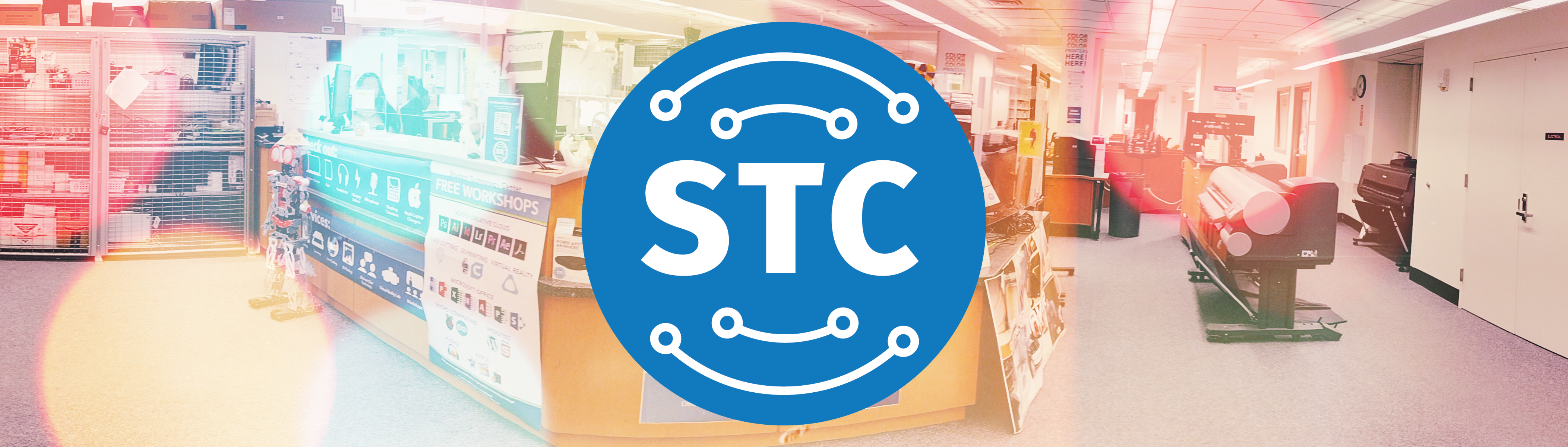 STC logo over the Student Technology Center welcome desk
