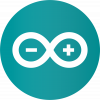 Arduino logo, a teal circle with a white infinity symbl containing - and +
