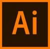 Adobe illustrator logo, orange "Ai" in a black box